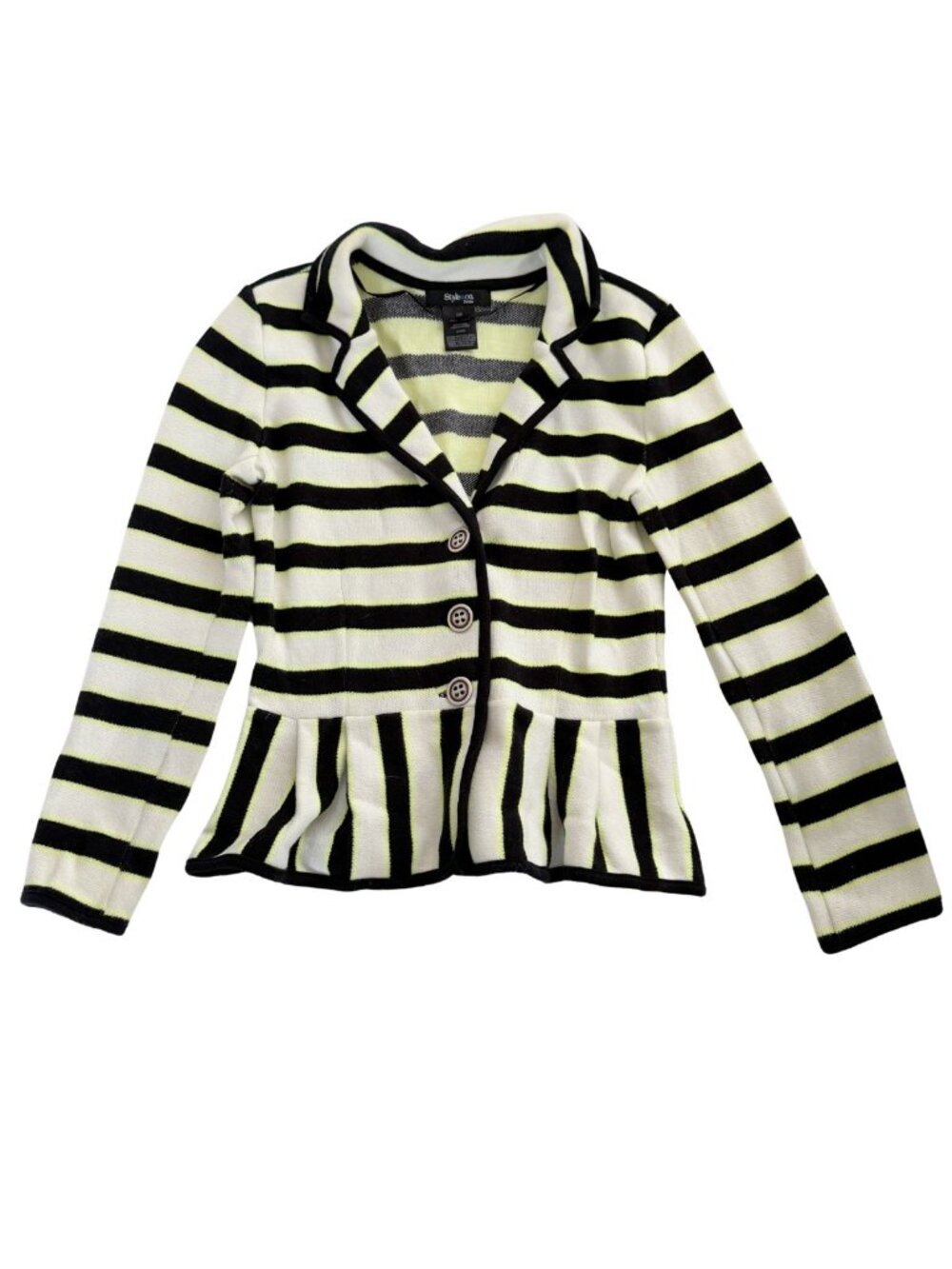 Style & Co. Black & White Striped Peplum Knit Jacket Blazer